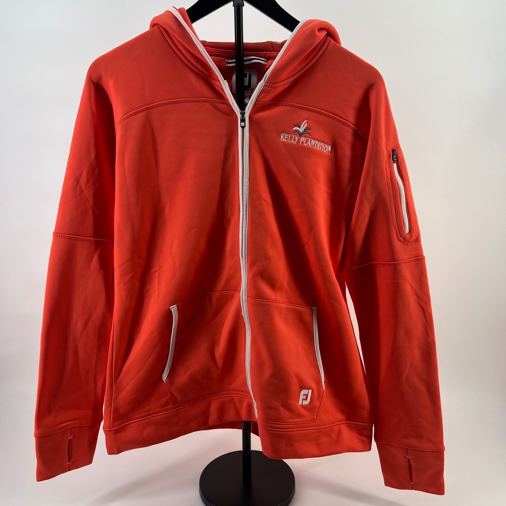 FootJoy Orange Full Zip Hoodie Womens Small S Thumbholes Pocket Kelly Plantation
